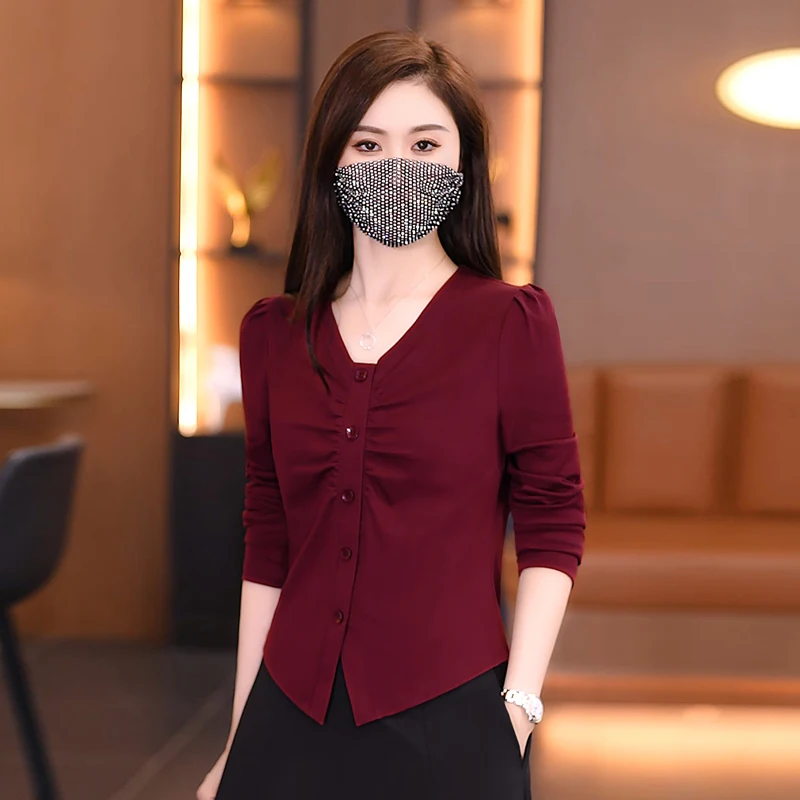 Женская рубашка с длинными рукавами осень 2024 новый красный топ модный западный Sle