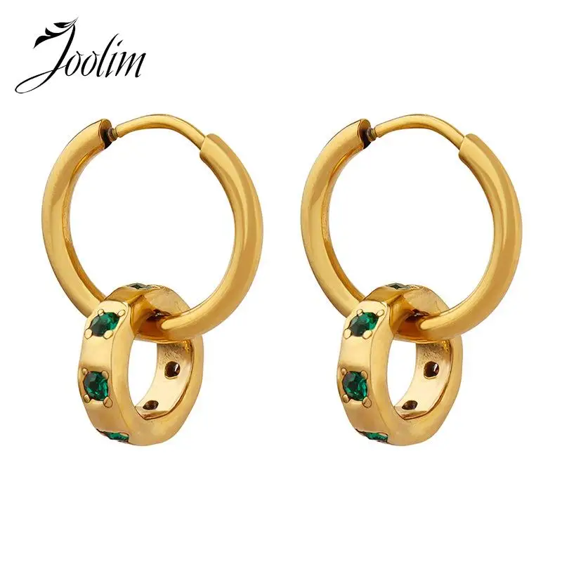 

Joolim High End PVD Plated Fashion Primary Circle Buckle Green Zircon Circle Pendant Earring Stainless Steel Jewelry Wholesale