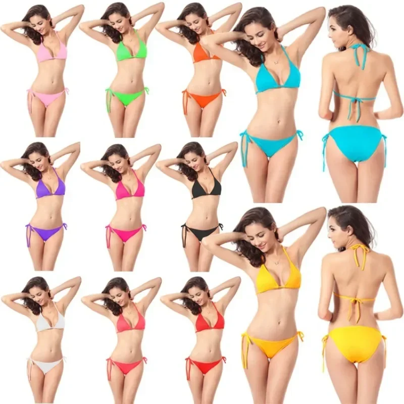 

Explosive New Swimsuit Sexy Solid Color Bikini Swimsuit Candy Color Europe and The United States Large Traffic
