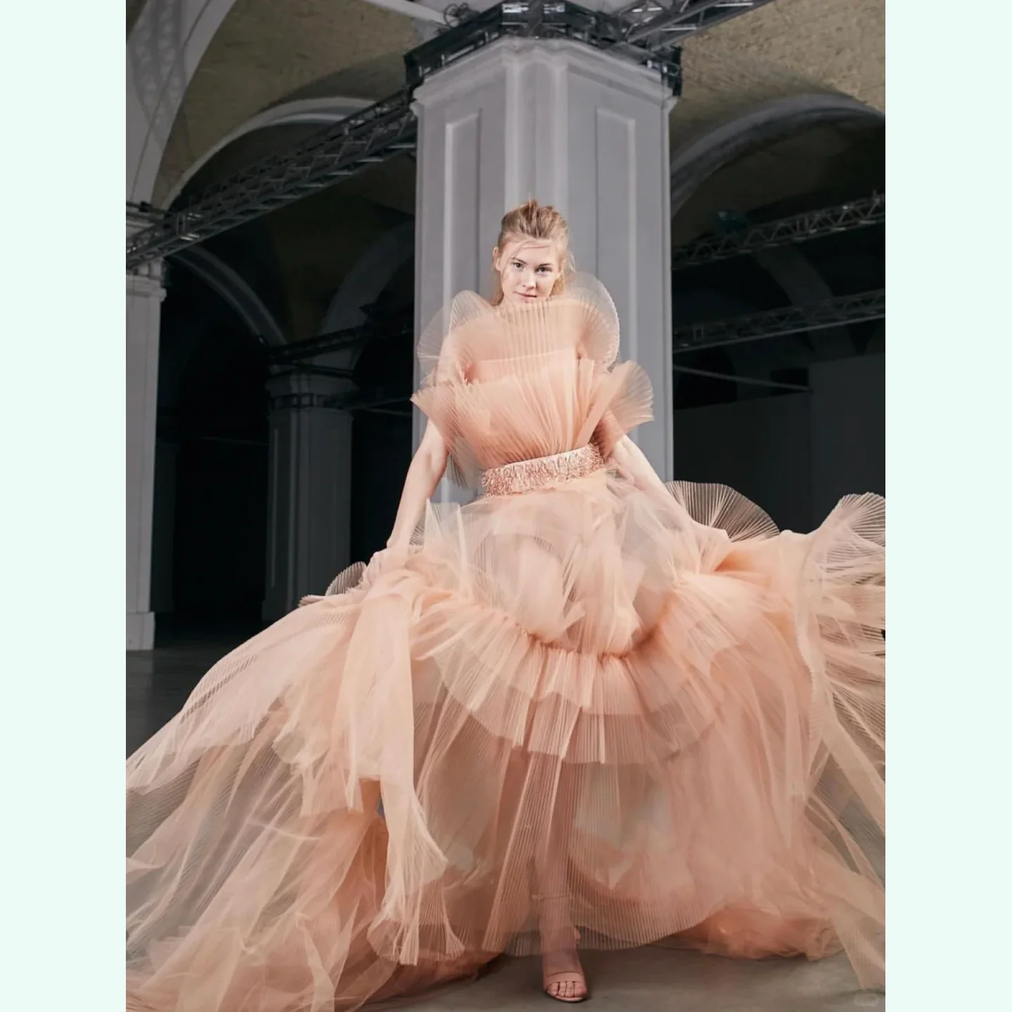 Многослойное женское платье персикового цвета сексуальные прозрачные