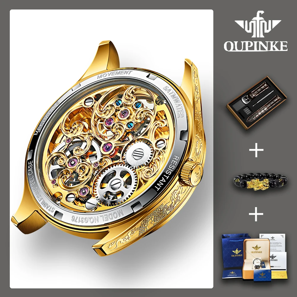 

OUPINKE Hollow-carved Luxury Waterproof Watches for Men Automatic Mechanical Stainless Steel Strap Casual Men Wristwatches