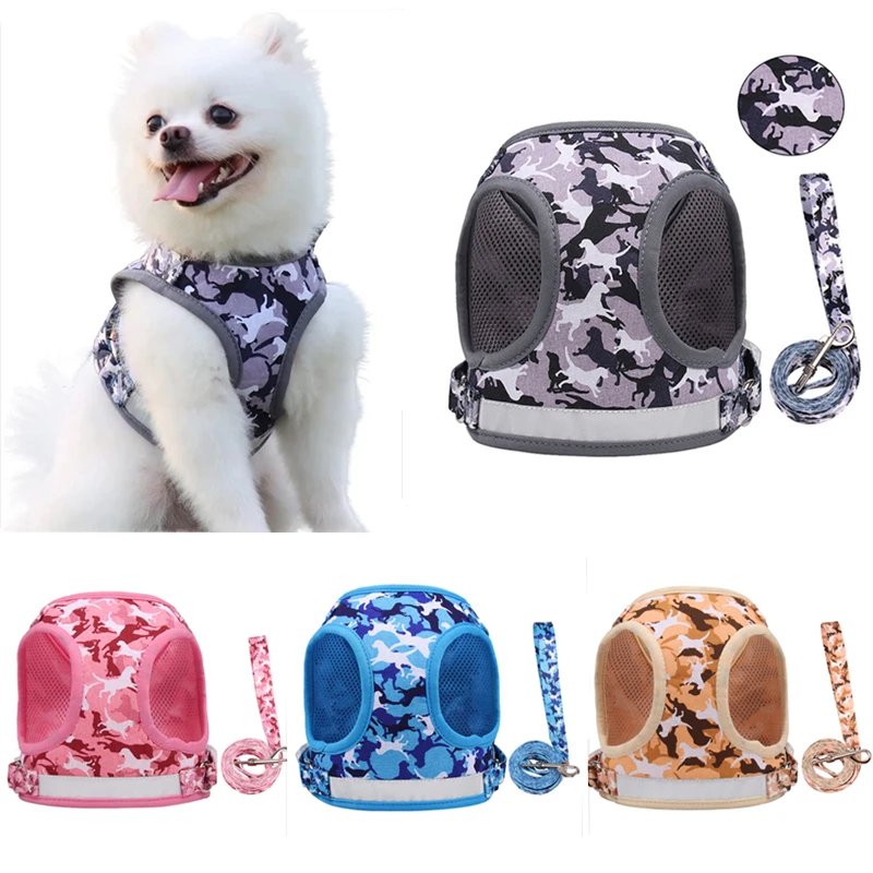 

New Dog Harness and Leash Set No Pull Breathable Mesh Camouflage Pet Cat Harness Adjustable Reflective Puppy Kitten Vest Harness