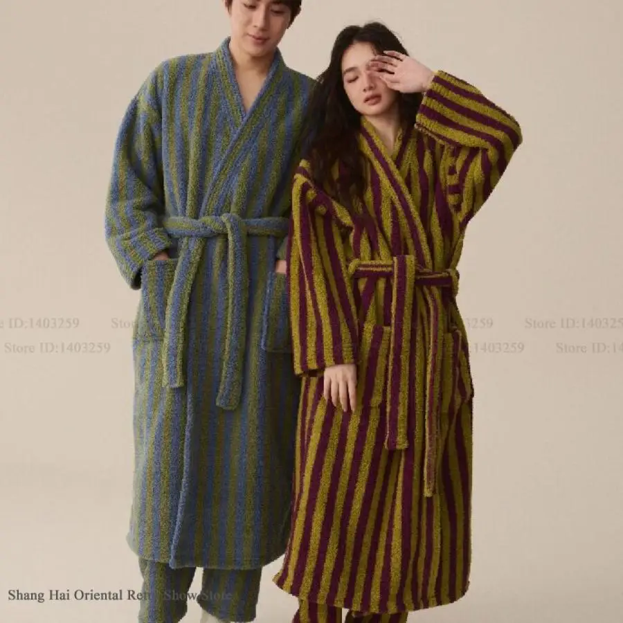 Утепленный полуфланелевой длинный халат для пары пижамный комплект осень-зима