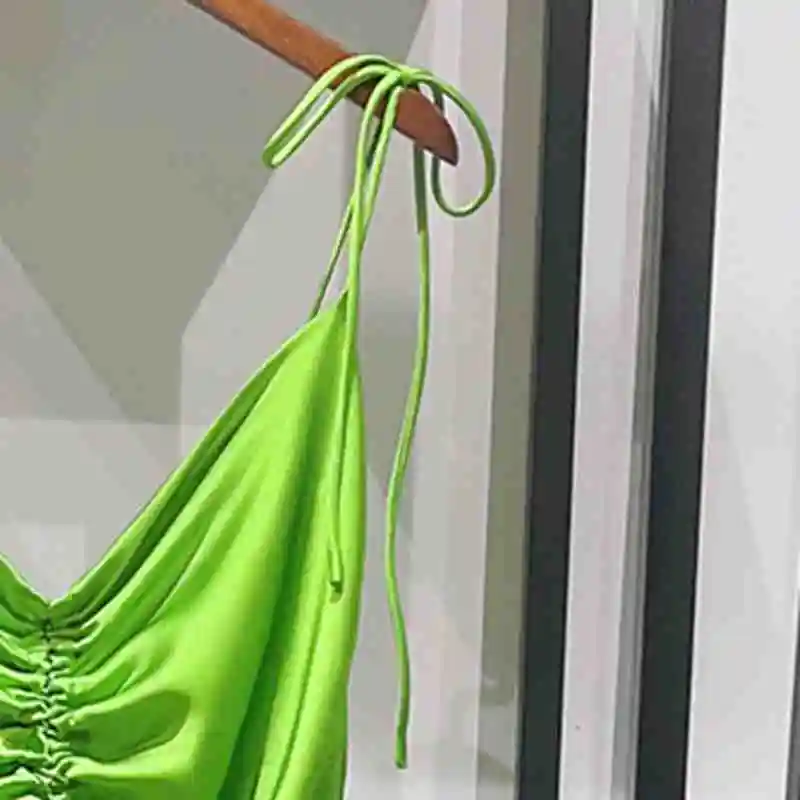 

Women Solid Color Dress 2023 Summer Two-Color Pleated Sling Dress