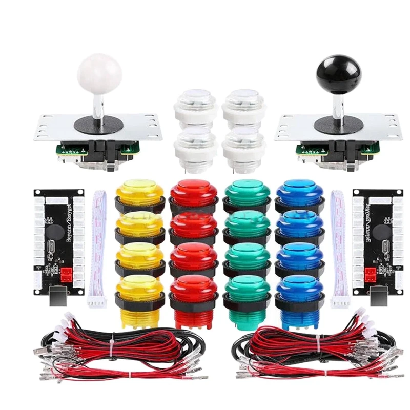 

2 Player Arcade Contest DIY Kits USB Encoder To PC Joystick + LED Chrome Buttons For Arcade Mame Raspberry Pi 2 3 3B
