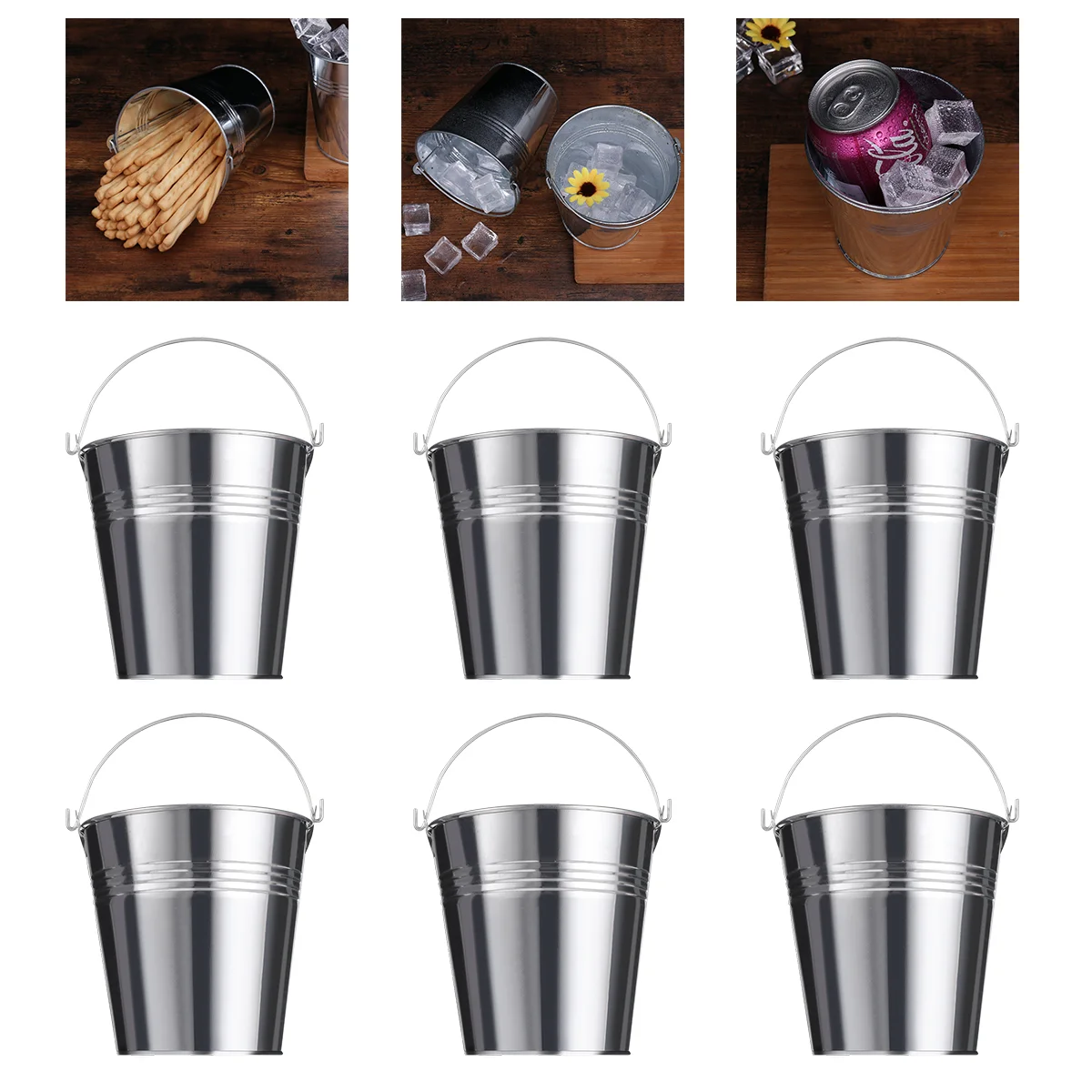 

6pcs 10 5x7 2x10 5cm Metal Buckets Tinplate Bucket, Metallic Pails with Handle for Party Favors, Candy, Votive, Trinkets, Small