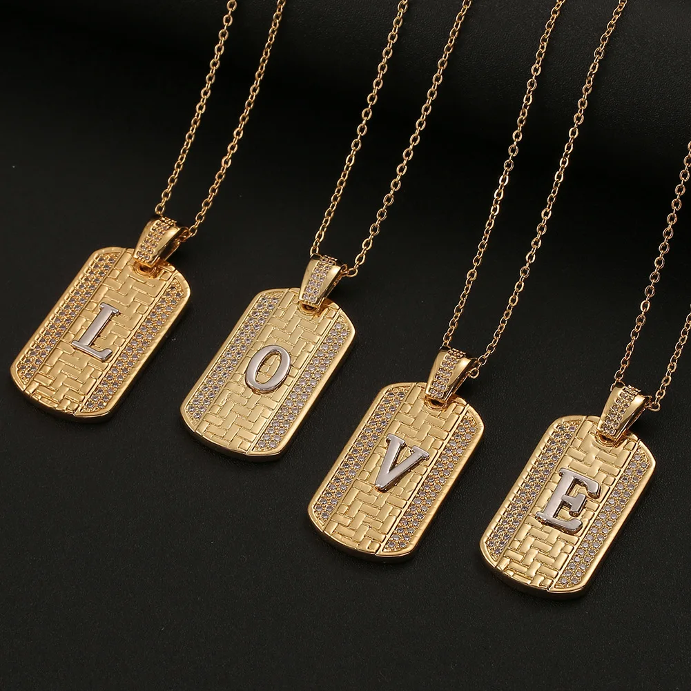 

Trendy White CZ Square Classic Alphabet Letter A-Z 26 Initial Pendant Clavicle Chain Necklace For Women Man Jewelry Party Gifts
