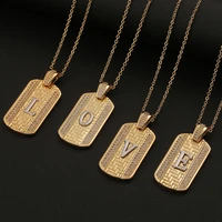 trendy white cz square classic alphabet letter a z 26 initial pendant clavicle chain necklace for women man jewelry party gifts