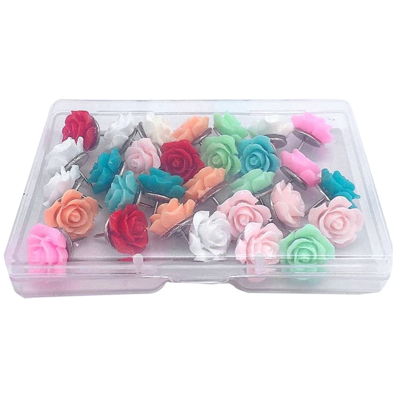 

30Pcs Creative Resin Flower Thumbtacks Thumbtack Cork Board Nail
