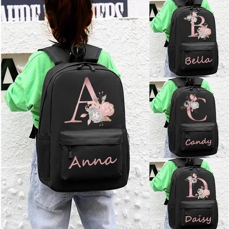 

Personalized Girls School Bags Custom Letter with Name Print Backpack Kindergarten Children Schoolbag Teenage Kids Daypack Gifts