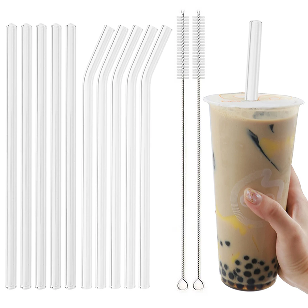 

10/20 шт. Высококачественная боросиликатная стеклянная соломинка многоразовые Экологически чистые питьевые соломинки набор с кисточкой пузырь чай сок аксессуары для дома и бара