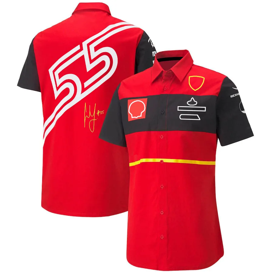 2022 New Season F1 Short-sleeved T-shirt Men's And Women's Formula 1 Team Work Clothes Summer Polo Clothes No. 16 No. 55 enlarge