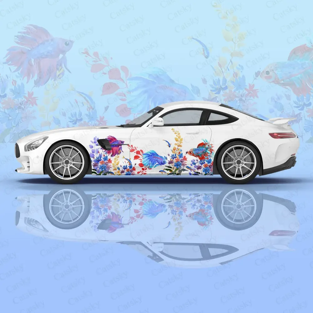 Красота Цветок и Рыба Автомобильная Графическая Наклейка Защитите Все Кузов
