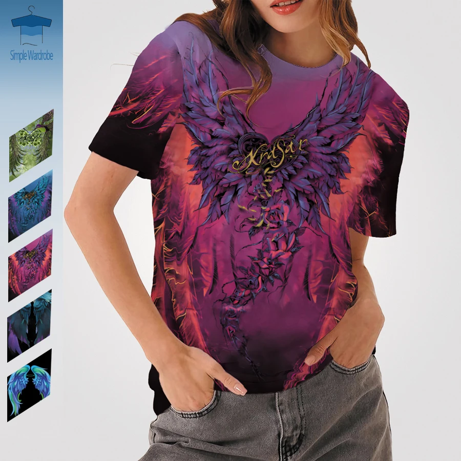 

Hummingbird Angel Wings 3D Print T Shirts For Women Round Neck Clothing Vintage Short Sleeve Summer Amekaji Oversized Top