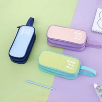 2022 double sided pen bag zipper pencil case special macaron color dual canvas pocket storage bag pouch stationery school travel