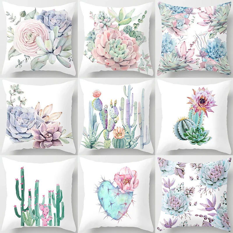 

Cactus Flower Pattern Summer Decorative Cushions Pillowcase Polyester Cushion Cover Throw Pillow Sofa Decoration Pillowcover