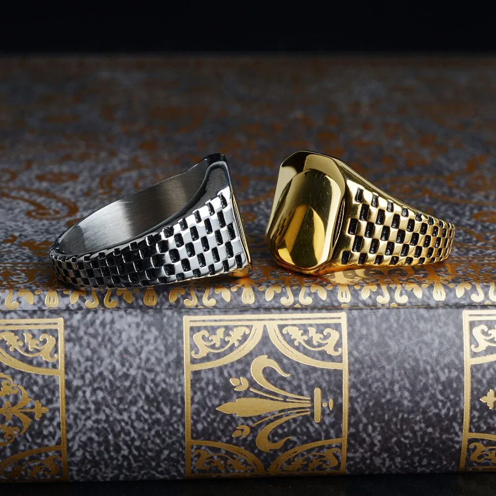 Модное классическое кольцо для мальчиков из нержавеющей стали с золотым