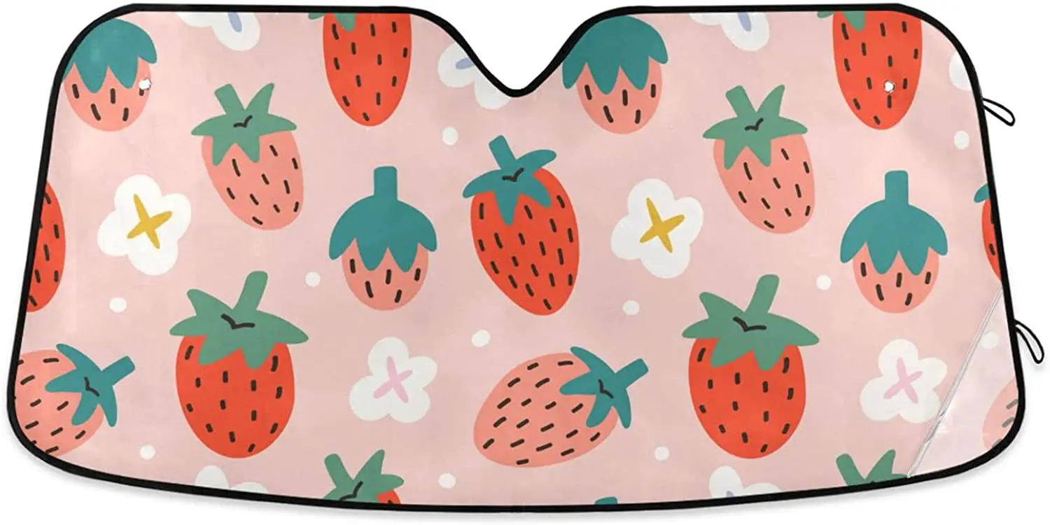 

xigua Strawberries Pattern Car Windshield Sunshade - Foldable Windscreen Uv Protection - Protects the Car Interior and Keeps it