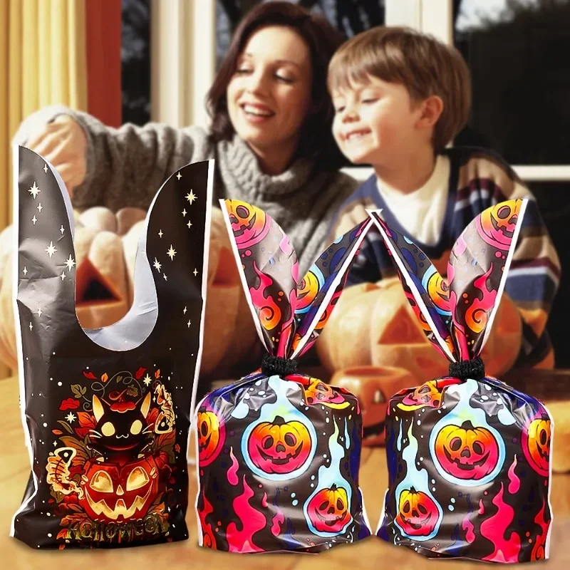 Мультяшные пакеты для конфет на Хэллоуин страшный череп кролик уши пластиковый