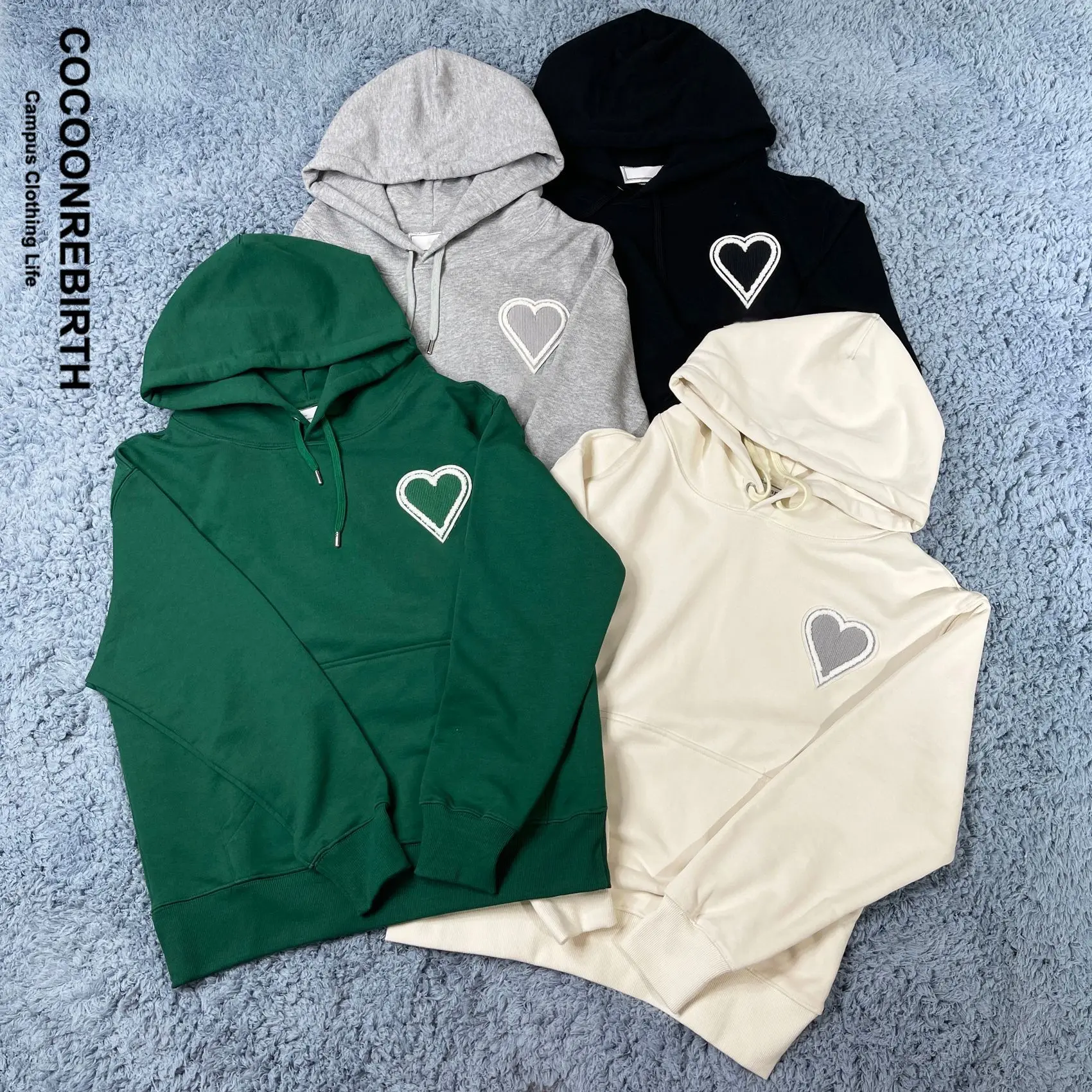 

Fashion Brands Hoodies Men Sweatshirts Letter Heart-Shaped Embroidery Oversized Cotton Hoodie Hip Hop Unisex Autumn Pullover