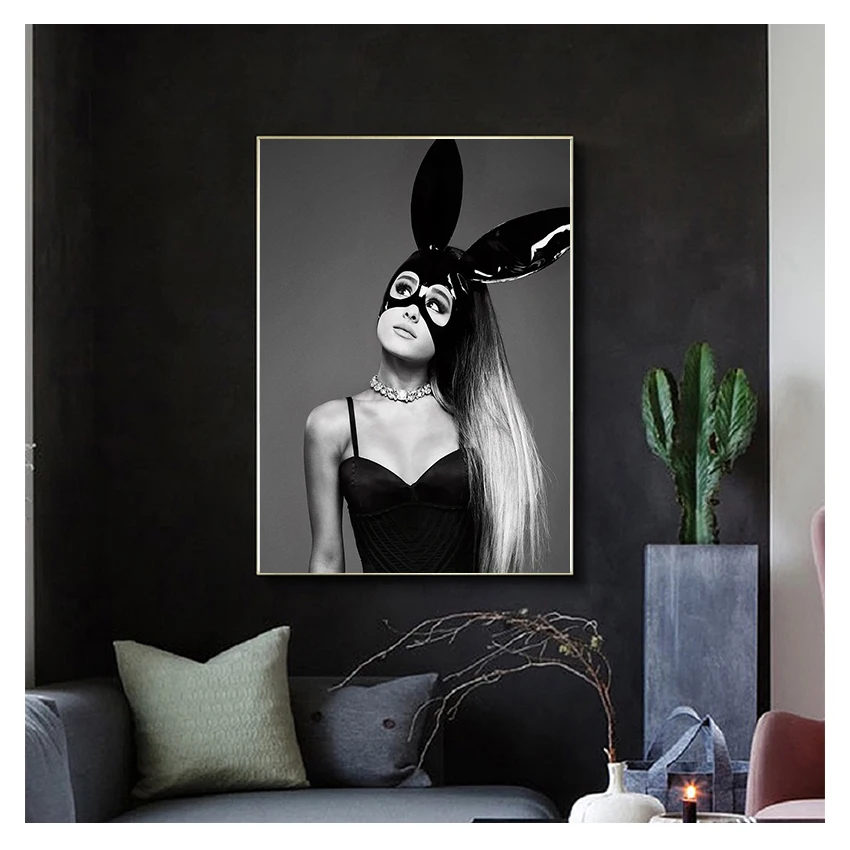 

Black and White Wall Art Canvas Print Painting Decoration Picture Wallpaper Living Room Decor Ariana Grande Music Singer Poster