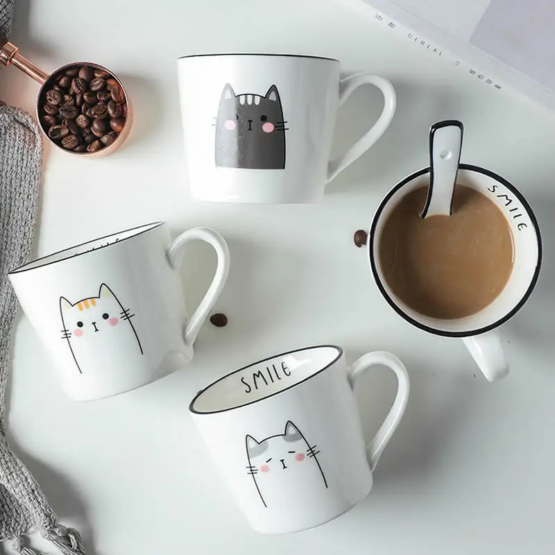 

Household Ceramic Cup Creative Cat Cup Milk Breakfast Cup Parent-Child Mug Tea Cup High-Looking Afternoon Tea canecas