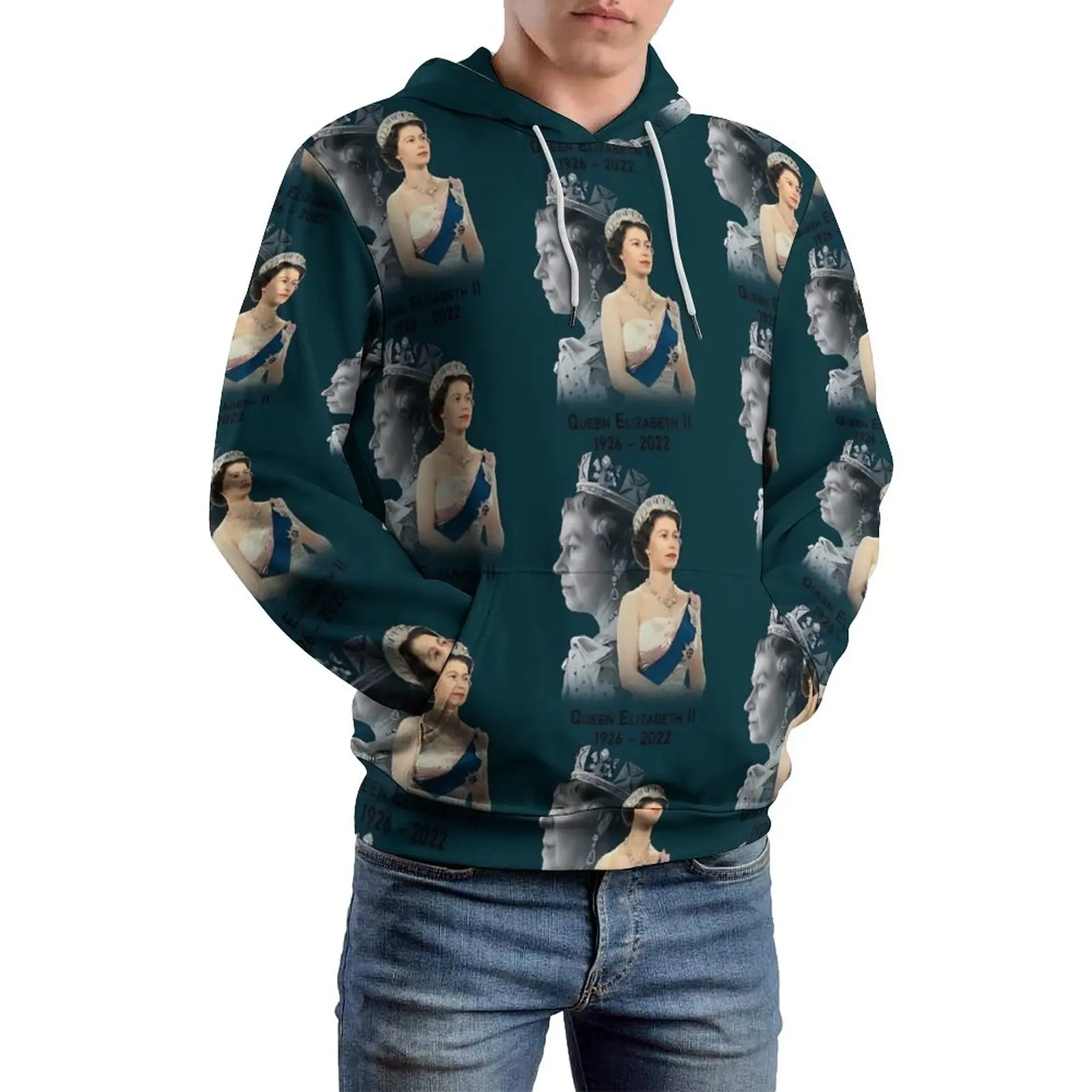 

Queen Elizabeth II Print Casual Hoodies Long Sleeve Great Britain Trendy Pullover Hoodie Street Wear Custom Oversize Clothing