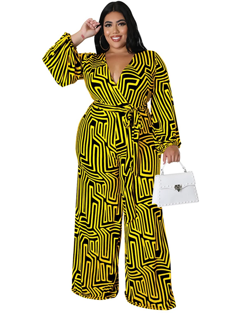 

Wide Leg Pants Jumpsuit Women Full Sleeve Lace Up High Waist Romper Spring Autumn New Fashion Print Street Style Casual Jumpsuit