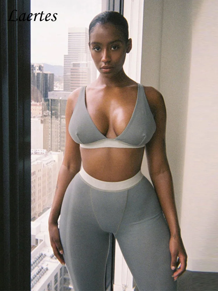 

Laertes High Stretch Yoga Set Sleeveless Crop Top Long Pants 2 Piece Sets 2022 Summer Women Leggings Sport Suit