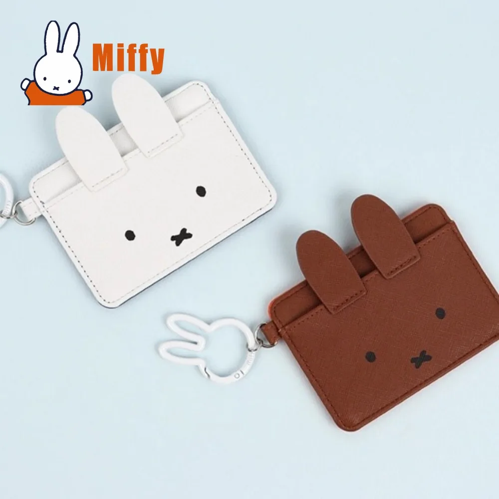 Фото Милый кожаный картхолдер Miffy с кроликом, тонкий кошелек для документов, студенческий дорожный аксессуар, брелок-органайзер, подарок для девочки №1
