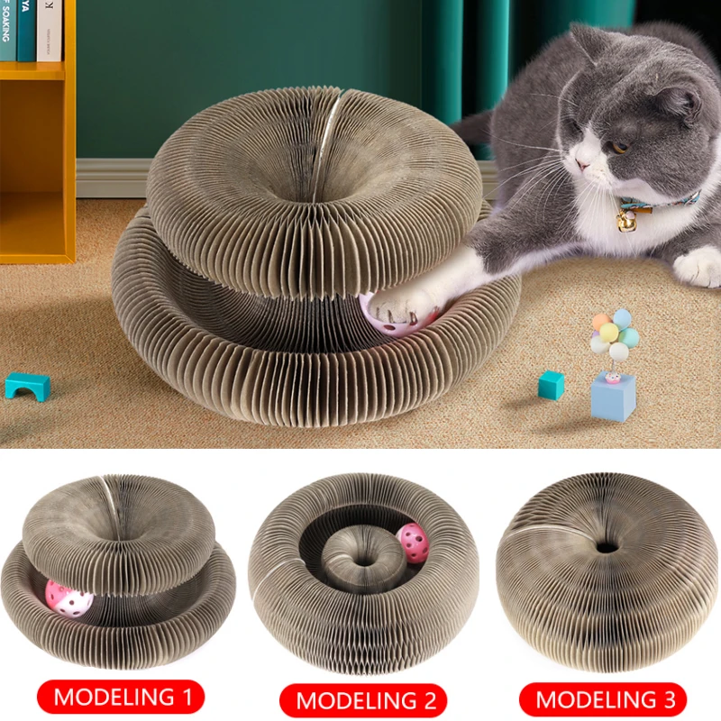 

Interactive Cat Scratch Board Funny Kitten Toy with Bell Ball Cat Grinding Claw Cat Climbing Frame Corrugated Cat Scratch Toy