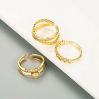 fashion gold color metal white zircon star heart open ring punk vintage adjustable ring for women party jewelry gift