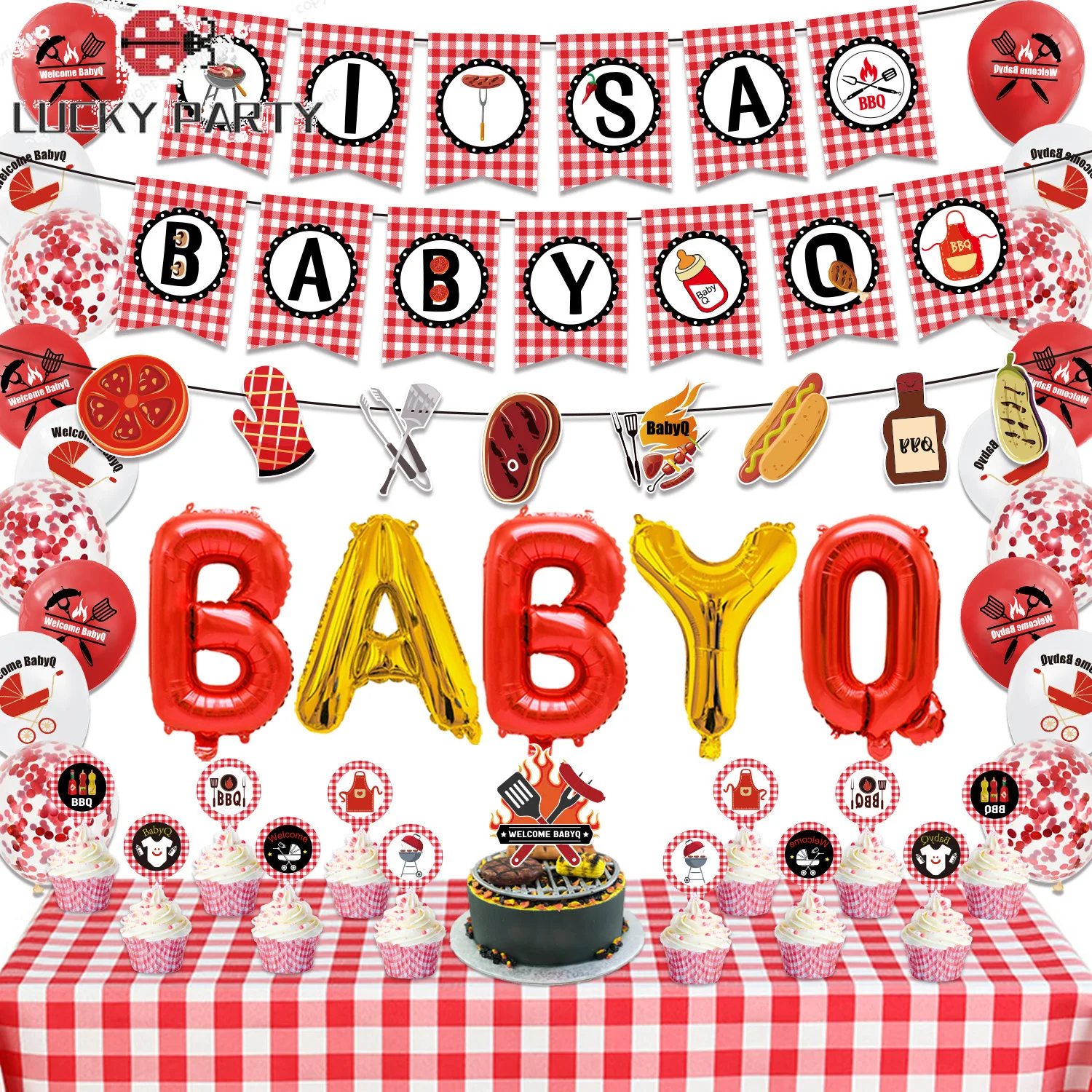

BBQ Baby Shower Decorations It’s A BabyQ Backdrop Balloon Arch Kit Pig Foil Balloons Barbecue Themed Party Supplies