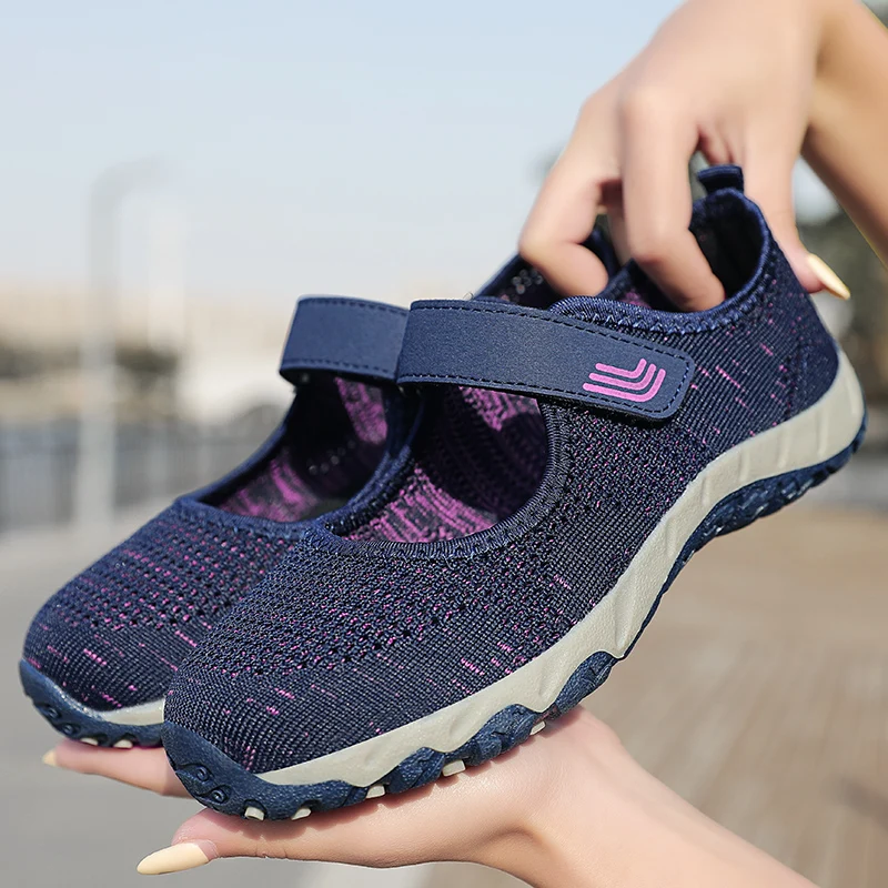 Summer Non-slip Soft Mother Sneakers Breathable Walking Mesh Travel Casual Shoes Women's Comfortable Lightweight Flat Sneakers