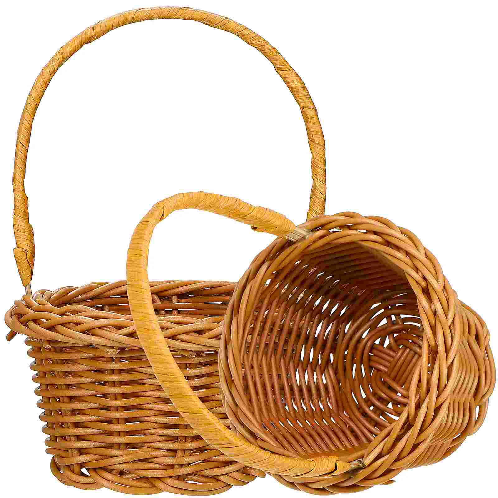 

Shopping Basket Picnics Rattan Baskets Handmade Small Decor Handle Portable Woven