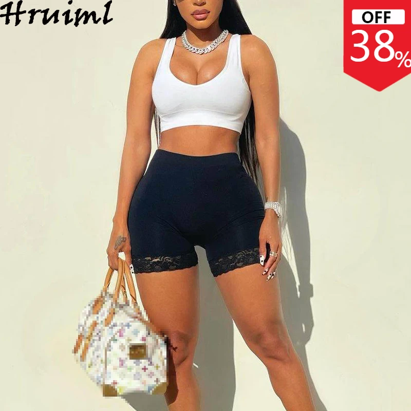 

Летний костюм для женщин белые топы короткие штаны с кружевами в стиле пэчворк тонкий женский спортивный костюм модный Комплект Фитнес взл...