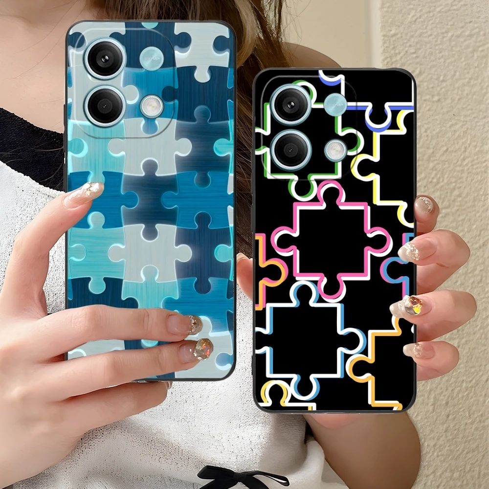 Puzzle Pretty Fashion Mobile Cell Phone Case for Xiaomi Redmi Note 13 12 11 10 9 8 7 6 S A Pro Lite Plus 5G Black Cover Shell