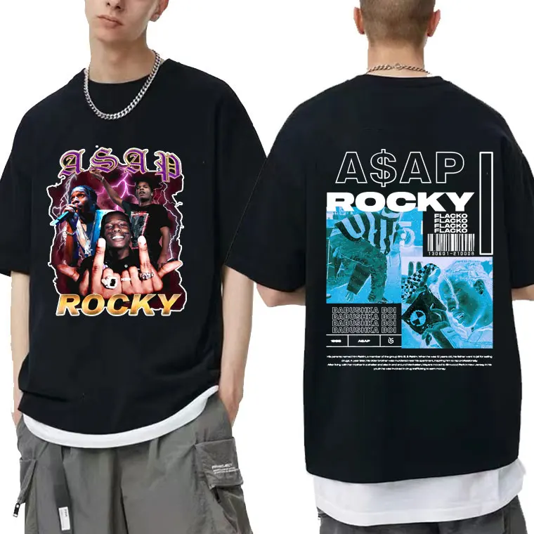 

Awesome Rapper ASAP Rocky Double Sided Print Tshirt Men Women Vintage Hip Hop Style T-shirts Short Sleeve Plus Size Tee Shirt