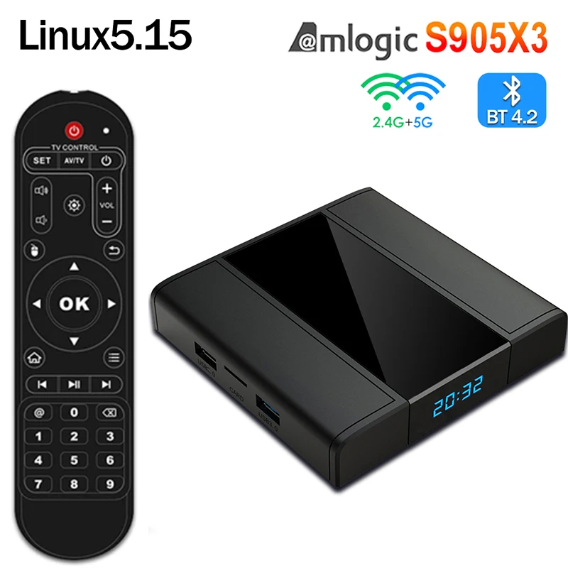 

Linux Amlogic S905X3 1000M Linux5.15 OS TV BOX 2.4G/5G WiFi BT4.2 4GB 32GB/64GB Set Top Box 2GB 16GB Media Player