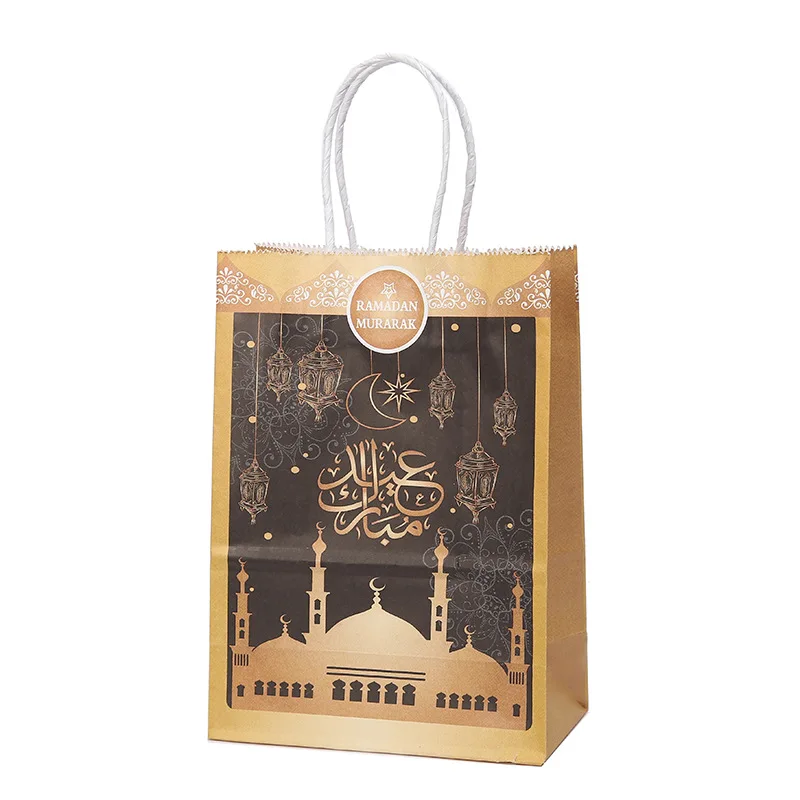 

5pcs Eid Mubarak Kraft Paper Gift Bags Muslim Islamic Festival Party Candy Dragee Packaging Box Ramadan Kareem Favors Supplies