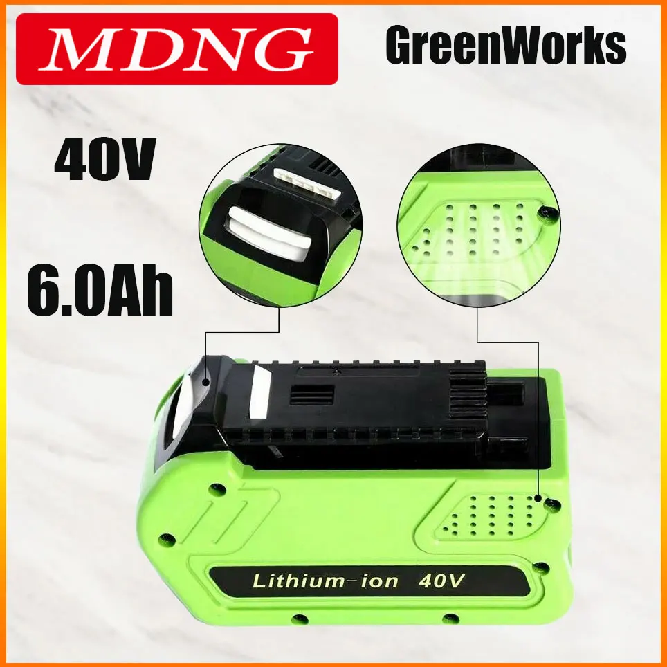 

40V 6.0Ah Replacement Lithium Battery for 6000mAh GreenWorks 29472 29462 Battery G-MAX Power Tool 29252 20202 22262 25312 L50