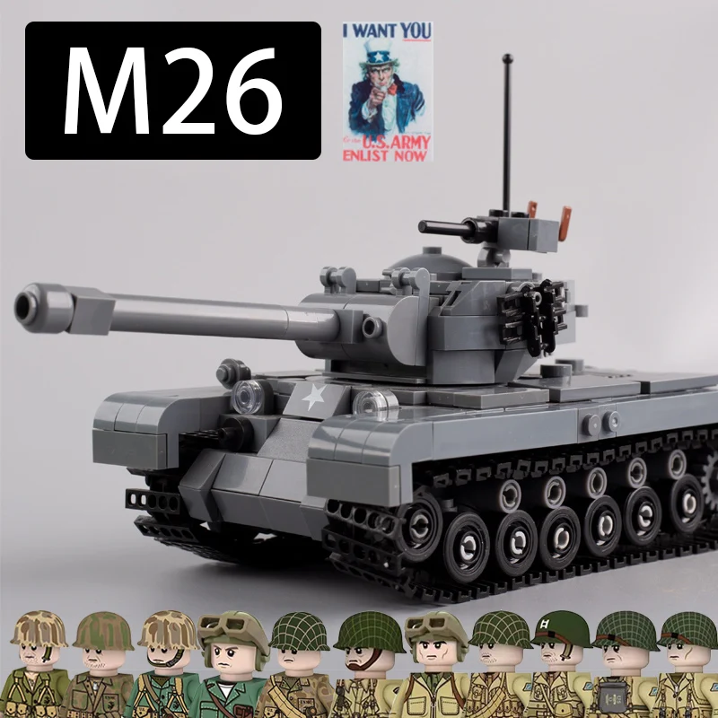 

WW2 Military Vehicle M26 Pershing Tank Building Blocks Army Halftrack Car Truck Bricks Toys Model US Soldiers Figures Waepon