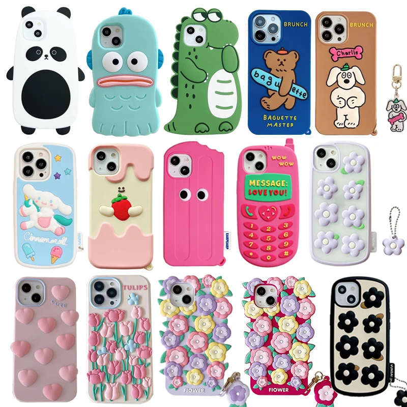 

For iPhone SE 20 7 8 Plus Cartoon Cute Animal Silicone Phone Cover For iPhone 13 12 11 Pro XS Max X XR 3D Case Fundas Coque kids