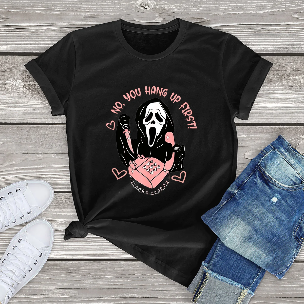 

100% Cotton Ghostface Calling Halloween Funny No You Hang Up First Gift Women Clothing Casual T-Shirt Tee Female Streetwear Tops