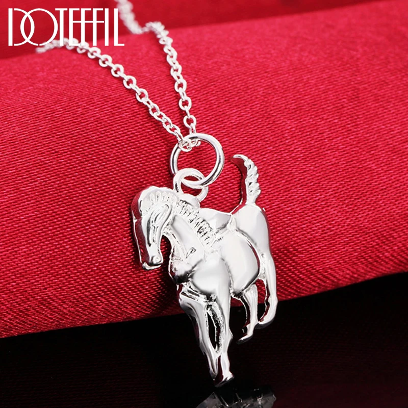 

DOTEFFIL 925 Sterling Silver 18 Inches Hanging Horse Pendant Necklace For Women Man Fashion Wedding Party Charm Jewelry
