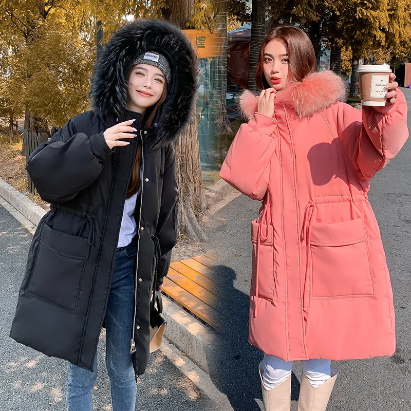 

Raccoon Fur Collar Hooded Down Jacket Women Clothing Coat 90% White Duck Down Slim Fit Thickening Large Size Waist Drawstring