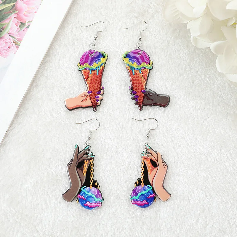 Epoxy Hoop Earrings Ice-cream Cone Dessert Acrylic Charm Earring Hip Hop Cute Exaggeration Special Creativity Jewelry