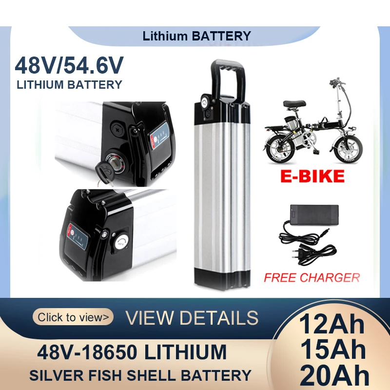 

48V/54.6v 20Ah 15ah 12ah 18650 e-Bike lithium Battery Silver fish case 800 1000W Motor Retrofit kit Electric Bicycle