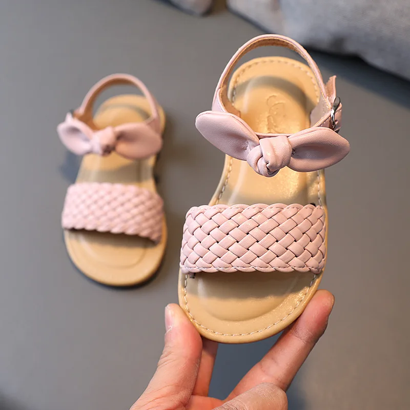 

Children Korean Weave Sweet Bowtie Sandals For Kids Girls Toddler Baby Summer Princess Beach Shoes Chaussure Fille New 2022