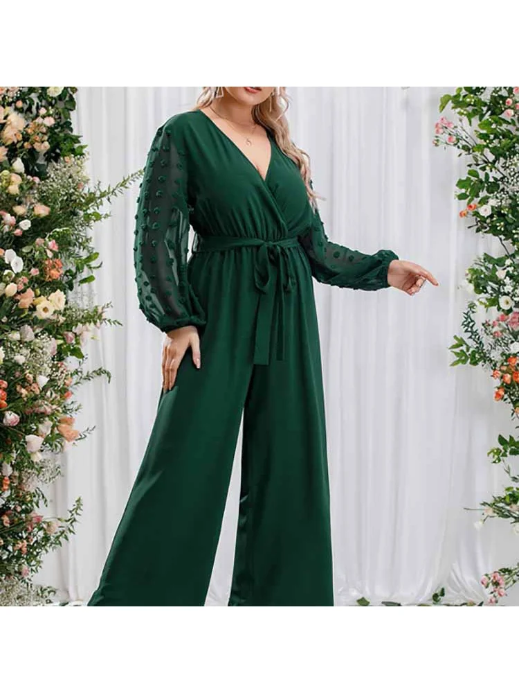 Sexy bowknot celebrity lace up straight tube loose high waist solid color plus size jumpsuits
